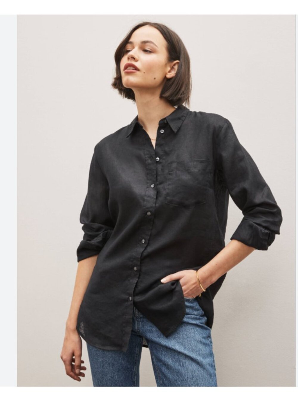 GAP Black 100% Linen Button Down Shirt Size M